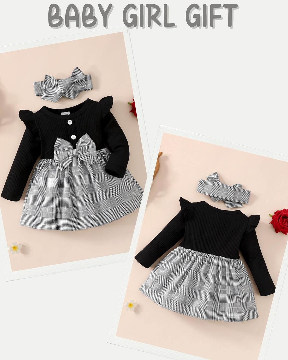 Baby Girl Dress Infant Clothes Newborn Fall Winter Outfits Plaid Dresses Cute Birthday Gifts Holiday Princess Dress for Girls