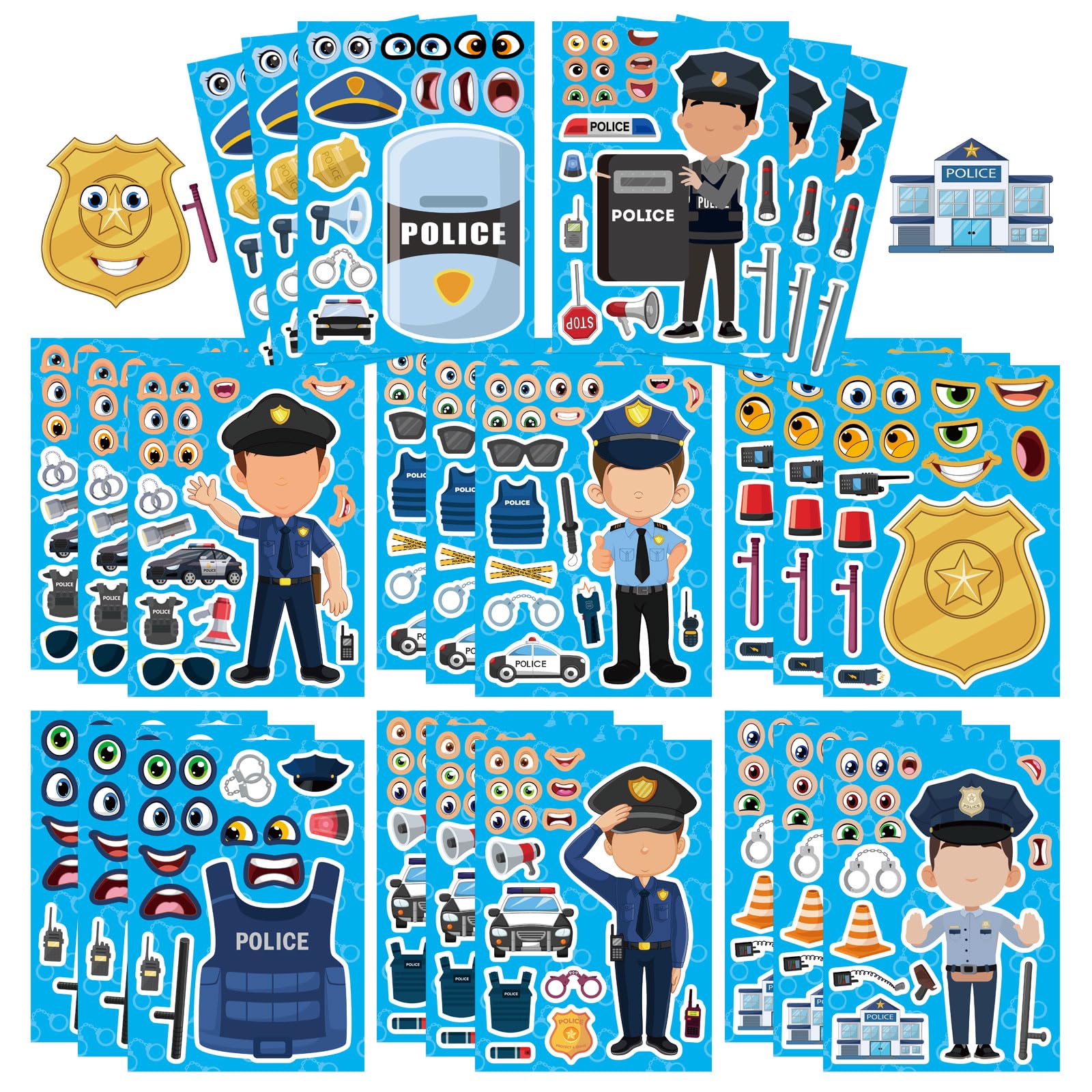 24 Sheets Make-a-face Stickers, Make Your Own Ice Cream Mix and Match Sticker Sheets DIY Summer Ice Cream Stickers for Kids Party Favors Activities