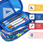 Bagseri Pencil Pen Case for Boys - Cute Pencil Case for Kids Large Capacity Pencil Pouch Organizer Multi-Slot Pencil Box for School, Pen Case Only (Blue Dinosaur)