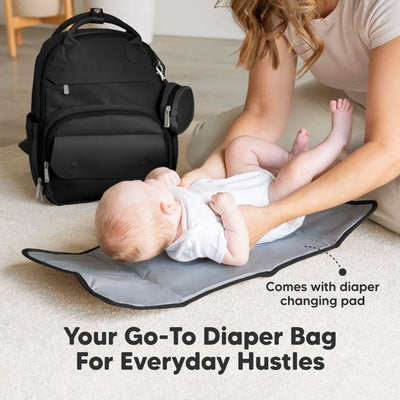 KeaBabies Diaper Bag Backpack - Small Multifunctional Travel Diaper Back Packs, Maternity Baby Changing Bags, 12L Capacity, PU Leather, Waterproof, Unisex, Nappy Changing Pad (Trendy Black, Small)