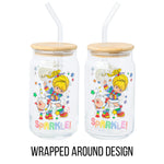 Silver Buffalo Rainbow Brite Stars Sparkle Featuring Twink Glass Jar Tumbler with Bamboo Lid and Glass Straw, 16 Ounces