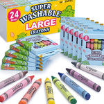 WOSWEL Super Washable Jumbo Crayons Bulk, 24 Pack Crayons with 8 Bright Colors, Non-Toxic Easy-Grip for Toddlers 1-3 & Kids Ages 4-8, Safe Art Supplies for Coloring Books & School Projects