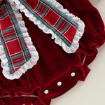 Baby Girl Christmas Outfit Velvet Bow Smocked Bubble Romper Ruffle Onesie Bodysuit Infant Fall Winter Clothes