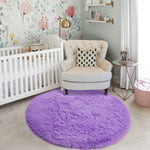 Amdrebio Purple Round Rugs 4Ft for Girls Bedroom Decor Aesthetic, Fluffy Fuzzy Circle Area Rugs for Kids Room, Soft Cute Furry Plush Shaggy Throw Lavender Carpet for Living Room, Baby Nursery, Dorm