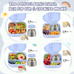 Aimsnk Kids Lunch Box Set -12oz Insulated Food Jar, Thermal Bag,Leakproof Lunch Food Containers Cutlery (BPA Free)-Gift for Girls/Boys Age 3-10(Blue)