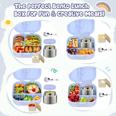 Aimsnk Kids Lunch Box Set -12oz Insulated Food Jar, Thermal Bag,Leakproof Lunch Food Containers Cutlery (BPA Free)-Gift for Girls/Boys Age 3-10(Blue)