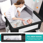 VOOI Baby Bassinet Bedside Sleeper, 3 in 1 Rocking Bassinet for Baby, Bassinet Bedside Sleeper with Wheels, Adjustable Height, Storage Basket, Mattress & Canopy, Bed Side Bassinet for Newborn