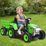 Costzon Ride on Tractor with Detachable Trailer, Kids' Electric Vehicles w/3-Gear-Shift Ground Loader, Wireless Design & USB, 7 LED Headlights, Remote Control Tractor Toy for Kids 3+ (12V, Green)
