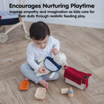 PlanToys® Baby Doll Feeding Set for Kids | Wooden Pretend Play Baby Care Accessories with Bag, Bottles, Bib, Spoon & Food Box | Montessori Toy for Toddlers | Eco-Friendly Doll Accessory Kit