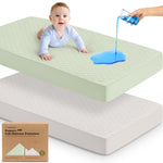 2-Pack Waterproof Crib Mattress Protector Cover Fitted - Quiet Baby Crib Mattress Pad Sheets, 52" x 28" Soft Quilted Cotton Baby Sheet, Machine Washable, Easy Fit, Durablee (Sage/Mavy)