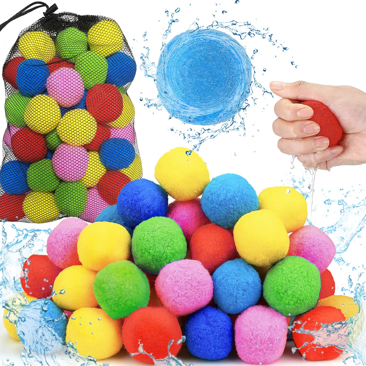 Jishi 48Pcs Reusable Water Balls, Kids Summer Outdoor Toys, Outside Activity Games for Backyard Yard Beach Pool Party Favors, Summer Water Fun Toddler Outdoor Play Toys for Boys Girls Ages 3+ Year Old