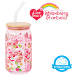 Silver Buffalo Strawberry Shortcake Strawberry Dessert and Jam Pink Glass Jar Tumbler with Bamboo Lid and Glass Straw, 16 Ounces