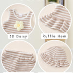 SODLON Baby Girl Clothes 12 18 Months Infant Girl Clothes Ruffle Sleeveless 3D Daisy Tank Top Khaki Striped Shorts Sets with Hat Cute Casual Vacation Summer Outfits Clothing