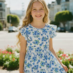 PATPAT Tween Dress for Girls Summer Maxi Long Casual Beach Big Girl Junior Cute Dresses Hawaiian Blue White Floral Size 12-13