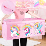 Mabahoo Extra Large Toy Chest, Collapsible Sturdy Toy Storage Organizer with Lids, 40"X14"X16" Large Kids Toybox Storage Bins Baskets for Girls, Boys, Nursery, Playroom, Pink