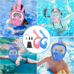 Kids Snorkel Mask Full Face, Snorkeling Gear for Kids 2-14 with Camera Mount, 180 Degree Panoramic View Snorkeling Set Anti-Fog Anti-Leak