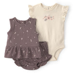 Carter's Girl 3-Piece Diaper Cover Set, Brown/Ivory, 3M