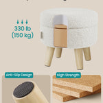 SONGMICS Storage Ottoman, Foot Stool, Round Ottoman with Padded Seat, Foot Rest with Wood Legs, Small Table, for Hallway, Living Room, 12.2 Inches, Teddy Fleece, White ULOM515WD01