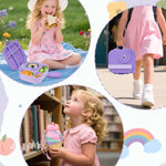 Aimsnk Magical Dinosaur Kids Lunch Box Set -12oz Insulated Food Jar, Leakproof Lunch Food Containers Cutlery, Leak-Proof Sauce Cup & Spoon, Purple+Jar