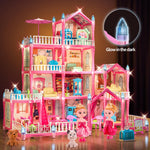TASTIEN Doll House, 4-Story Dollhouse with Glow in The Dark, Girl Toys Doll House Playset with 2 Dolls, 12 Play Areas, Furniture & Accessories, Princess Gift Toys for Girls Ages 3 4 5 6 7 8 9+, Pink