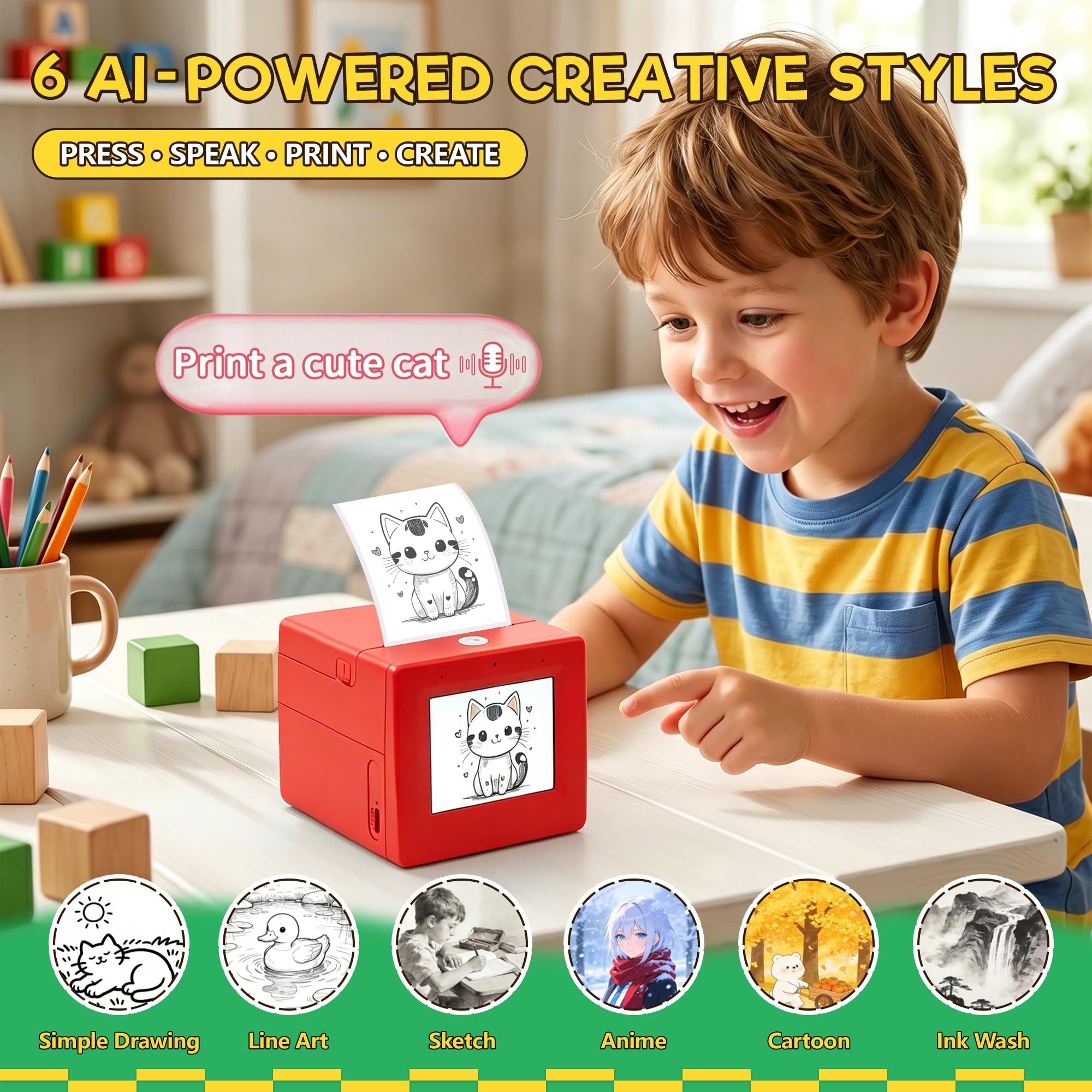 Zalmoxe Smart AI Voice Sticker Printer, Kids Toys - Art & Drawing Toys ...