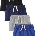 Feyoyi 4 Pack Baby Boy Shorts Cotton Pull On Baby Shorts Infant Boy Clothes Summer Casual Elastic Waist with Drawstring Navy Blue, Black, Royal Blue, Gray Set B 0-3M