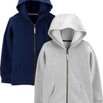 Simple Joys by Carter's Baby Boy's 2- Pack Fleece Full Zip Hoodies Sweater, grey/navy, 18 Months