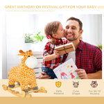 Qaba Rocking Horse, 2 in 1 Kids Ride on Horse, Rolling Giraffe Animal Rocker with Sound, Wooden Base, Pedal, Grip Handle, Plush Riding Pony for 3-6 Years Old, Yellow