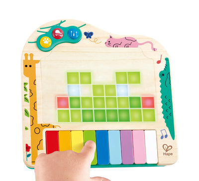 Hape Dynamic Pixel Piano - 3-in-1 Interactive Wooden Piano Toy for Toddlers Age 1-6, Musical Sensory Toy with LED Pixel Art Screen, Guided Melodies & Animal Sounds, Early Learning Educational Gift