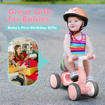 DRAMATION Baby Balance Bike for 1 Year Old Girls Gifts, 10-12 Months No Pedal Toddler Balance Bike with 4 Silence Wheels, 1st Birthday Gift, Ride On Toys for Boys Girls 1 Years Old, Pink