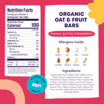 Ready Set Food Organic Oat & Fruit Bars – Safe & Easy Early Allergen Exposure for Babies 12+ Months, Organic Toddler Snacks with 8 Top Allergens, No Added Sugar (Peanut Butter Strawberry, 2-Pack)