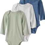 little planet by carter's Boy 3-pack Long Sleeve Bodysuits made with Organic Cotton, Navy, Grey, Green, 6M