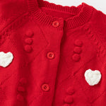 Adorable Baby Girls' Knit Sweater, Soft Cotton Cute Toddler Cardigan with 3D Love Heart Appliques (US, Age, 6 Months, 9 Months, Red)