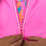 RuffleButts Girls UPF50+ Sun Protective Ruched Quarter-Zip Cover-Up - Neon Pink, 3-6m