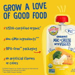 Earth's Best Organic Baby Food Pouches, 9+ Months, Pasta and Vegetable Puree for Babies 9 Months and Up, Organic Mac and Cheese with Veggies, 4 Ounce Resealable Pouch (Pack of 12)