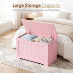 SUPER DEAL Storage Chest, 30 inches Chest Box Organizer with 2 Safety Hinges, Wooden Entryway Storage Bench, Pink
