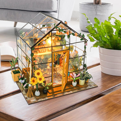 GuDoQi DIY Miniature Dollhouse Kit, Tiny House kit with Furniture, Miniature House Kit 1:24 Scale, Handmade Gift for Birthday Christmas'Day, Sunshine Flower House