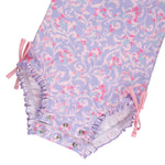 RuffleButts Baby Girls UPF 50+ Sun Protection Floral Printed Long Sleeve One Piece Rash Guard Swimsuit with Zipper - Lavender Floral Princess, 3-6 Months