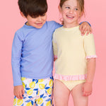 RUGGEDBUTTS Boys UPF50+ Sun Protection Fruits & Florals Swim Trunks - Lemon Capri, 12-18m