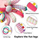 Sumobaby Infant Baby Musical Stuffed Animal Activity Soft Toys, Baby Teething Toys with Multi-Sensory Crinkle, Rattle and Mirror, for Tummy Time Newborn 0-3-6-12 Months Girls, Octopus, Pink