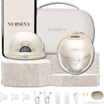 Nurseva skincare device set with phone, case, and accessories on a white background