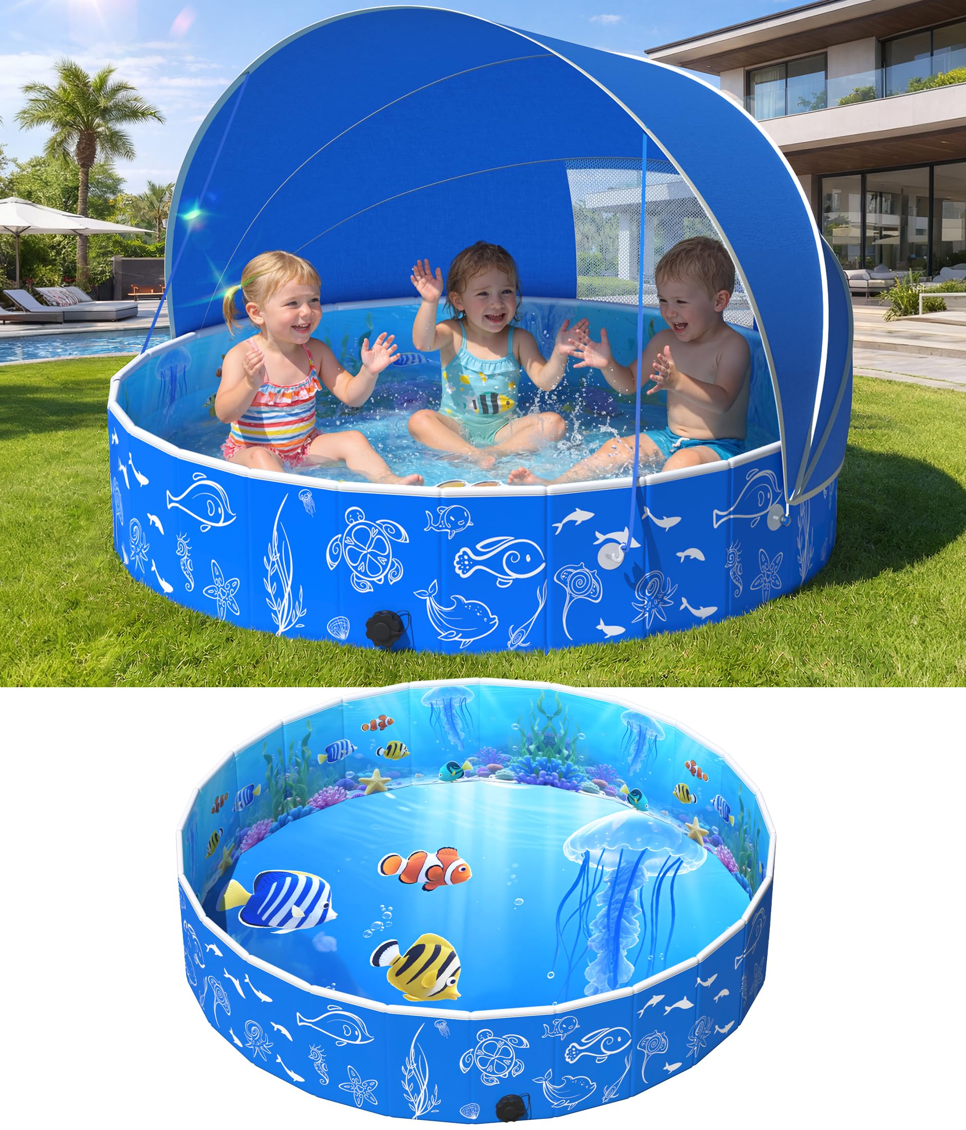 FizZeal Kiddie Pool with Canopy, 51in Foldable Toddler - FizZeal - Baby ...