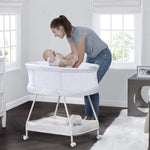 Delta Children Sweet Dreams Bassinet with Airflow Mesh Bedside Portable Crib with Vibration Lights and Music, Grey Infinity