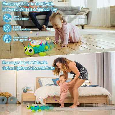 Baby Toys 6-12 Months, 5 in 1 Musical Projector Turtle Crawling Toys Tummy Time Infant Baby Toys 0-3 3-6 7 8 9 12-18 Months 1 Year Old Boy Toys Girl Toys Birthday Gift