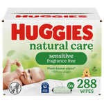 Huggies natural care sensitive fragrance free wipes packaging with a baby and Winnie the Pooh on a white background.