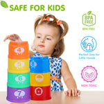 Wanonoo Stacking Cups Baby Toy Set, Nesting Stacking Toys for Toddlers 1-3 Montessori Toys for 1 Year Old Babies 6-12-18 Month Stackable Number Blocks Infant Sensory Bath Easter Basket Stuffers Gifts