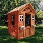 Wooden Playhouse for Kids, Outdoor Kids Playhouse with 2 Windows and Flowerpot Holder, Boy Girl Cottage Play House, 42" Lx46 Wx55 H