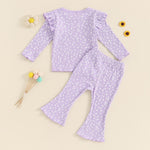 FOCUSNORM Toddler Baby Girl Outfits Ruffle Long Sleeve Lettuce Trim Tops + Flare Pants Set Toddler 2Pcs Fall Winter Clothes (Purple, 18-24 Months)