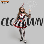 Spooktacular Creations Girls Clown Costume, Halloween Scary Clown Costume, Black and White Bloody Jester Dress for Girls Halloween Dress Up, Role Play, Cosplay Party-L