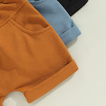 Yoawdats Baby Boys' 3-Pack Pull-on Jogger Shorts Knit Shorts Classic Fit Elastic Waist Toddler Shorts Kids Multipacks Pants (Blue Brown Black, 0-6 Months)